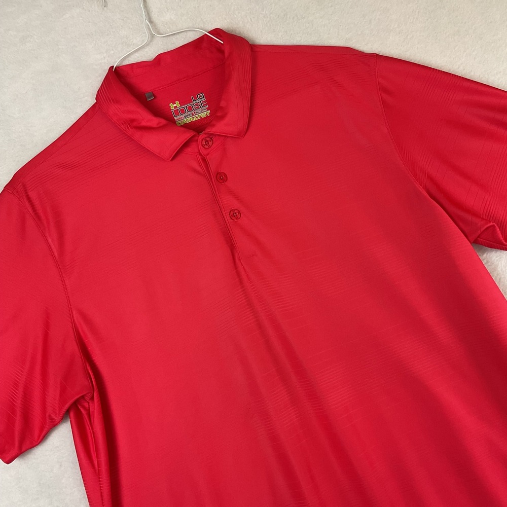 Under Armour HeatGear Catalyst Mens Large Red Loose Fit Polo Shirt Short Sleeve